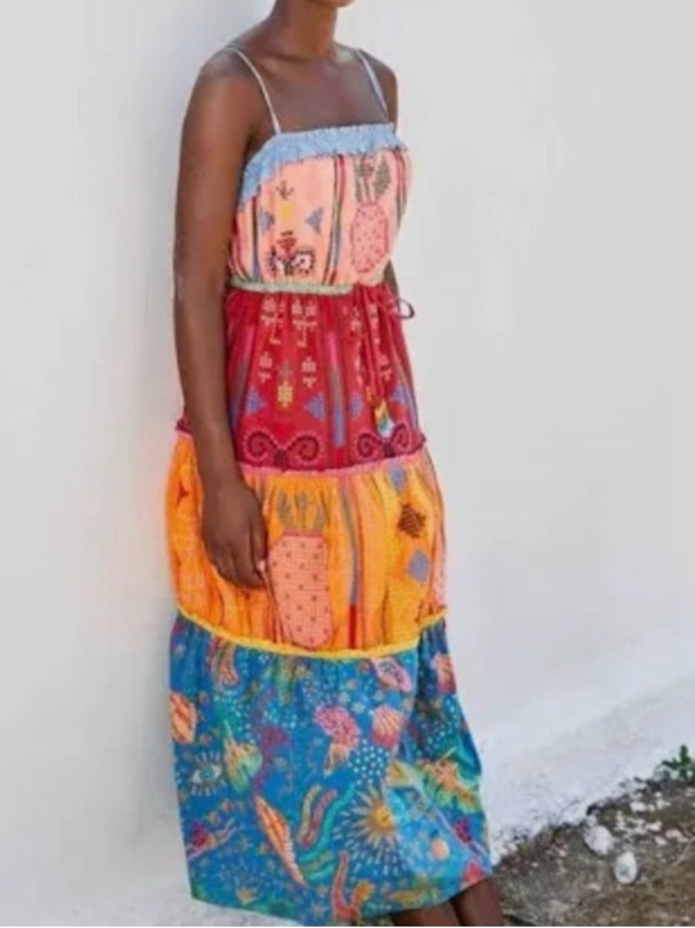 NWOT FARM Rio Color Blocking Embroidered Maxi Dress S - Picture 2 of 6